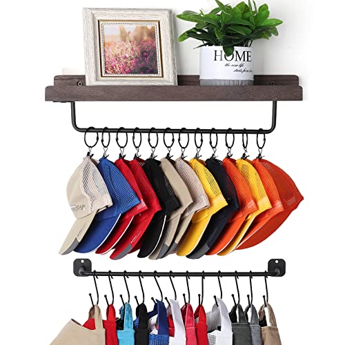 HYDERMUS Hat Rack/ Holder for Wall with Shelf for 24 Metal Organizer with 12 Clips and 12 Hook Wall...