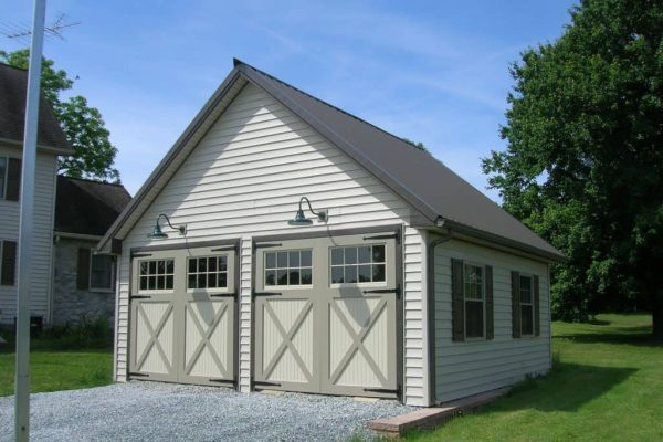 white pole barn garage double doors