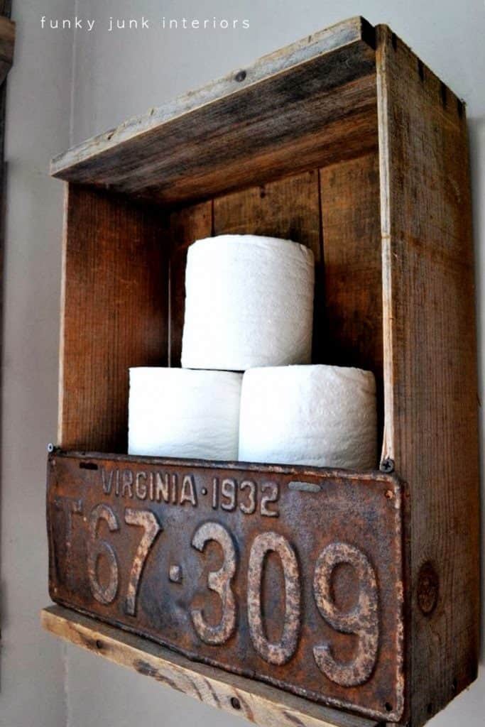 Rustic Toilet Paper Holder with License Plate