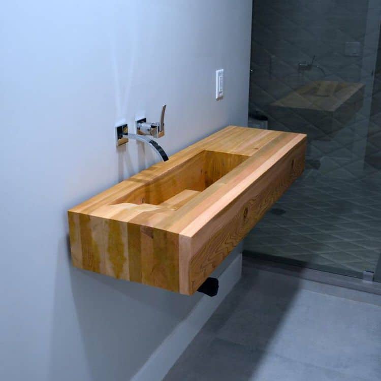 Floating Vanity with Wood Cedar Sink (by. etsy.com)