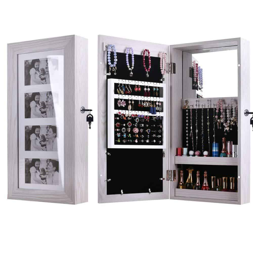 Acazon Jewelry Armoire Wall Mounted Door Hanging Lockable Cabinet
