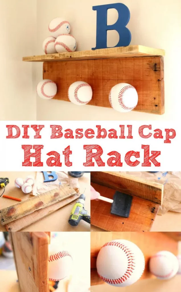Baseball Cap Rack with Actual Balls