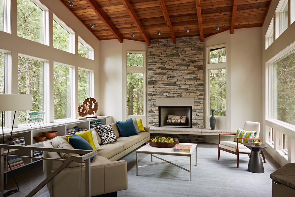 Natural Stones Floor to Ceiling Fireplace
