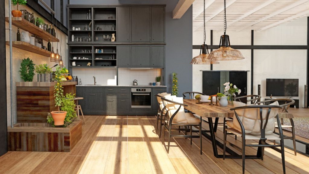 Wood can bring warmth to a room, and metal can add an industrial feel