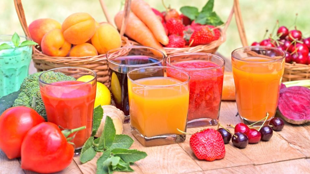 Mix fruit juices with sparkling water