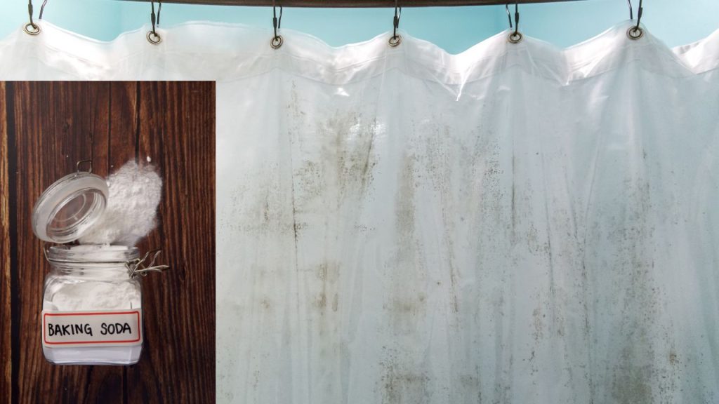 Cleaning shower curtain with baking soda