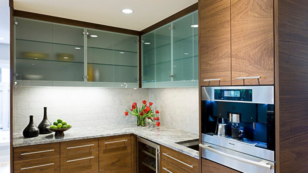 Upgrade your kitchen cabinets with see-through tempered glass panels