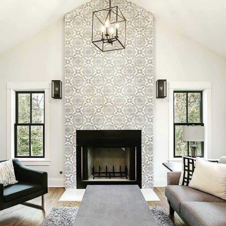 Decorative Fireplace Tiles in Ceiling Room