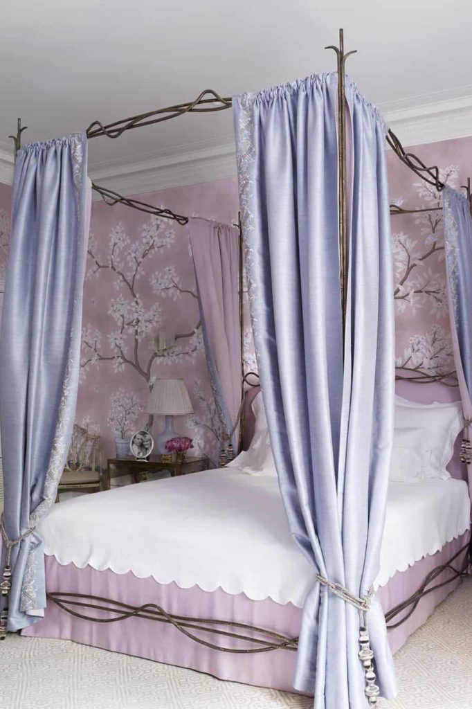 Light Purple Bedroom with Floral Wallpaper