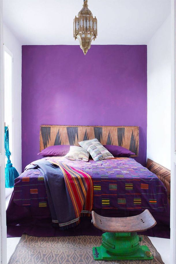 Purple Bedroom with Mediterranean Influence