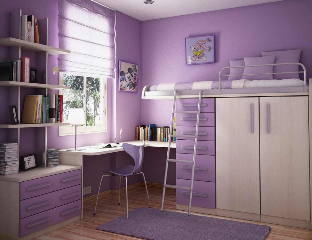 Small Purple Study and Bedroom Ideas