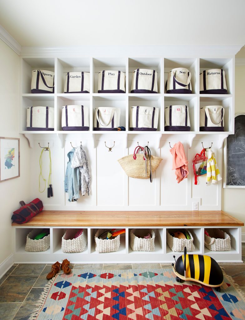 entryway storage with label 