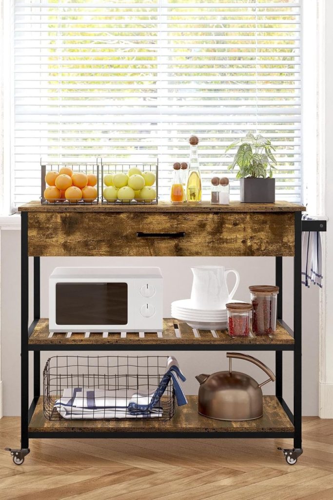 3-Tier Rolling Kitchen Cart with Towel Rack