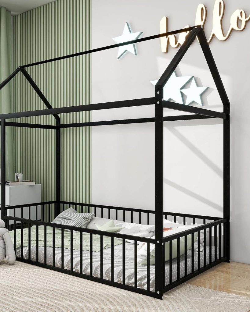 HAUSHECK Montessori Metal Bed Frame with Rails