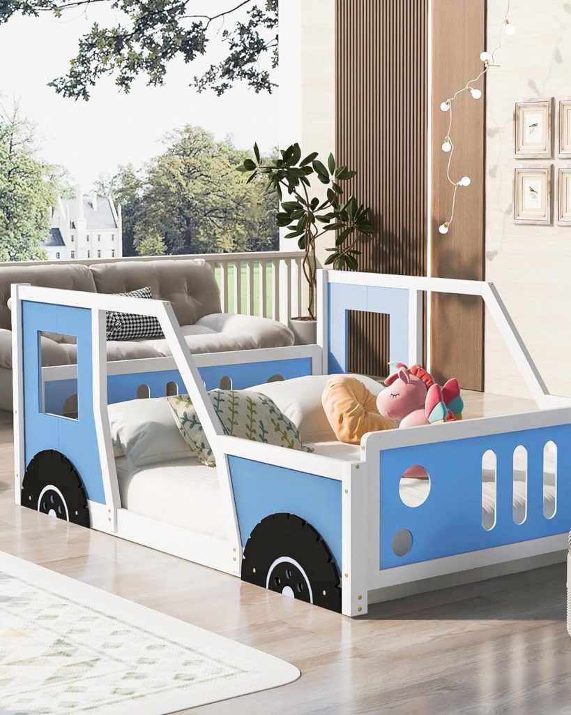 Lostcat Full Size Classic Car-Shaped Bed with Wheels