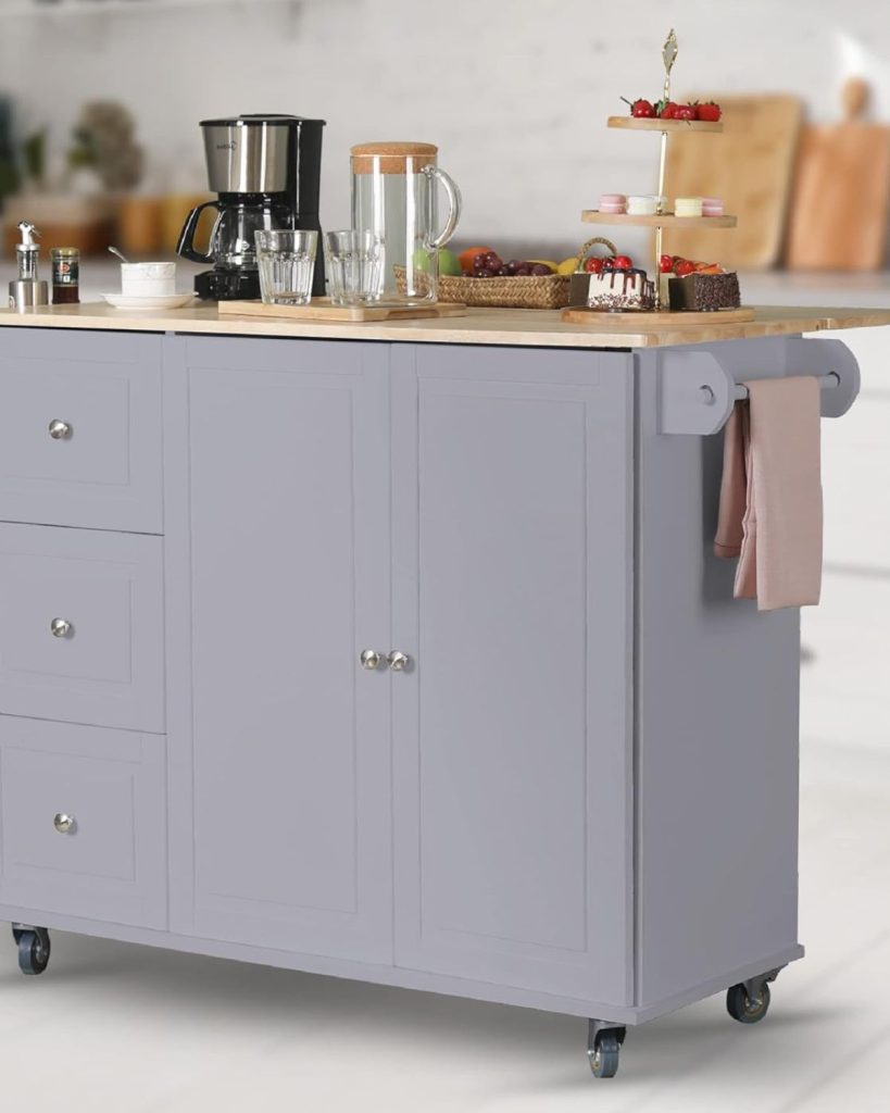 Mobile Kitchen Island Cart with 3 Drawers Storage Cabinet