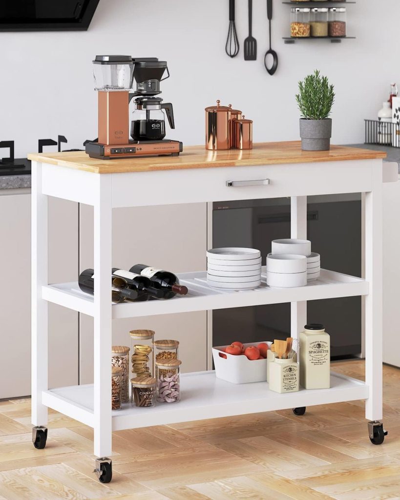 Mobile Rolling Cart with Storage Drawer and Shelves