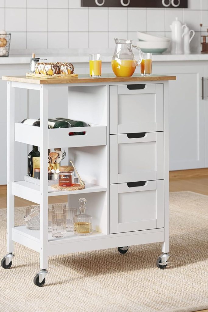 Solid Wood Kitchen Island Cart on Wheels with Storage