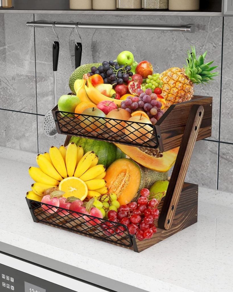 Wooden Fruit Vegetable Storage Basket Stand